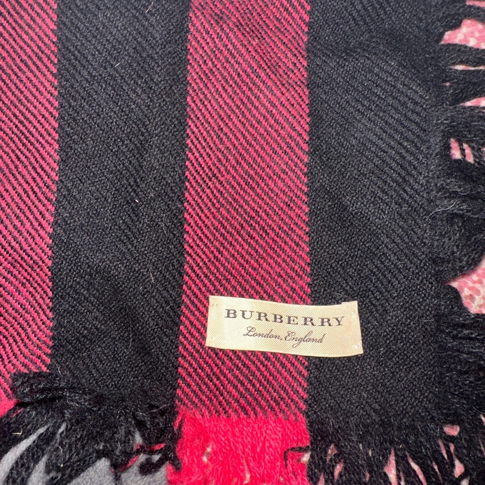 Pink black check Burberry fringe scarf